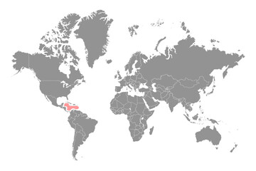Fototapeta premium Caribbean Sea on the world map. Vector illustration.