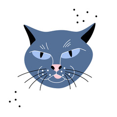 Cute hand drawn cat head isolated. Vector illustration of animal pet face