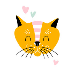 Cute hand drawn cat head isolated. Vector illustration of animal pet face