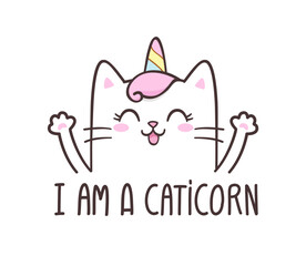 Cute Cat Unicorn character. Cartoon Kitten with 