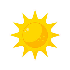 bright yellow cartoon sun with rays - vector icon