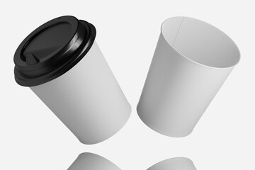 White paper cup mockup for your design. White disposable cup mockup. 3d render.