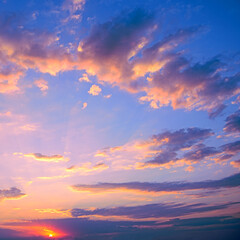 Fantastic pink sunset against beautiful blue sky