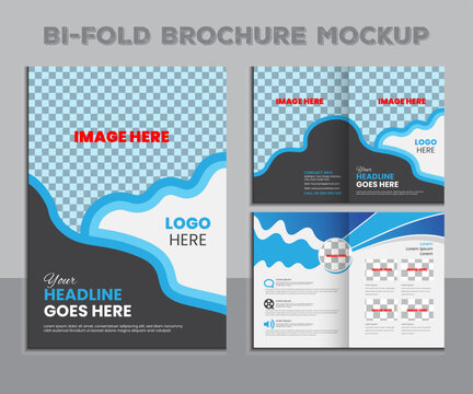 Bi-Fold Brochure Design With 2 Color Gradients Sky Blue and Dark Blue and Low Dark Color, The Shapes Are organic