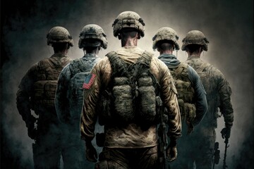 Soldiers, War, Sacrifice and Heroes. Brave veteran back view. Generative AI