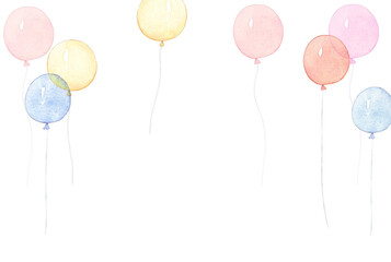 Watercolor Illustration Of The colorful Balloons, Pink, Yellow, Beige © FoxyImage