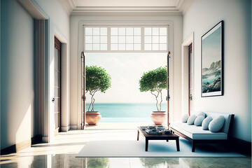 3D interior balcony sea view modern style center