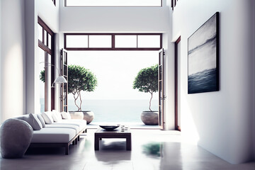 3D interior balcony sea view modern style luxury