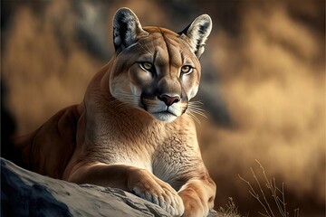 Puma with its sleek fur.  Wild animals with shiny fur - cougar, puma, mountain lion, mountain cat, catamount, panther. Generative AI