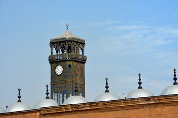 The clock tower of The great mosque of Muhammad Ali Pasha or Alabaster mosque in Citadel of Cairo,...