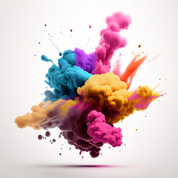 Explosi&oacute;n de tintas de colores sobre fondo blanco