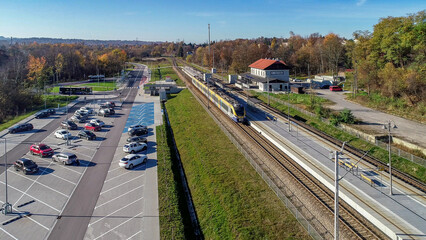 Kraków-Swoszowice station with P+R parking lot with train and buses - 567110606