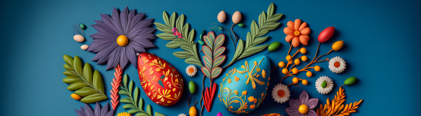 Easter egg background. Wallpaper. Holidays. Leaves. Green background. Colorful pattern. Created by Generative AI