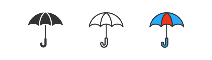 Umbrella icon. Waterproof symbol. Fragile package, wet protection concept. Parasol, spring, fall, autumn, rainy weather sign. Outline, flat, and colored style. Flat design. Vector illustration. © Design Ful