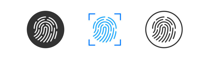 Fingerprint icon on light background. Touch ID symbol. Secure, unlock, crime concept. Scan fingerprint. Outline, flat, and colored style. Flat design. Vector illustration.