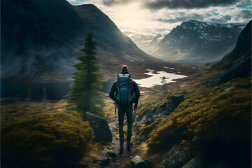 Obraz premium Hiking in nature created with Generative AI