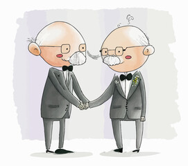 Middle-aged couple celebrating their wedding. A romantic scene that symbolizes the freedom and the cause of LGBT couples.