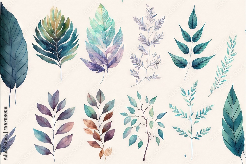 Poster  a bunch of different types of leaves on a white background with a white background and a white background with a white background and a white background with a white border.  generative ai