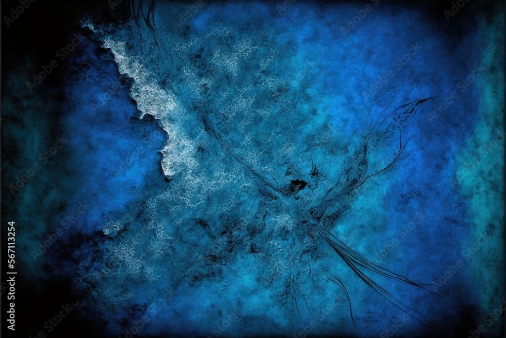 Poster a painting of a blue ocean with a black border around it and a black border around the bottom of the