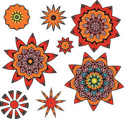 A set of decorative flowers of stars. Vector file for designs.