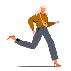 Woman rushing and running fast. Fast lifestyle and aspiration striving for success. Modern trendy businesswoman in fashion stylish outfit.