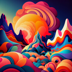Multi-colored psychedelic abstraction 2d style. Generative AI.