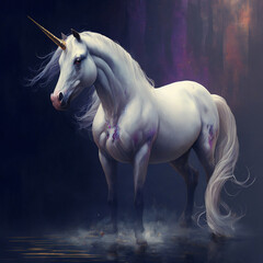 Obraz na płótnie Canvas white horse unicorn, using ai