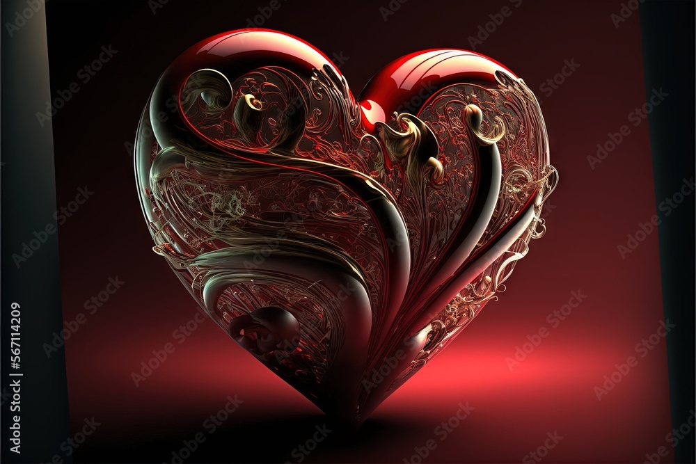 Poster a red heart shaped object on a red background with a black border and a red background with a black 