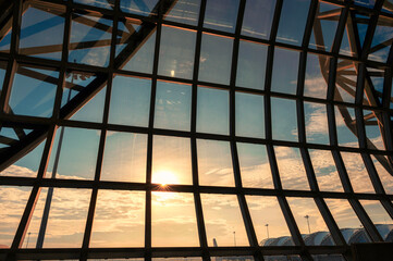 Steel striped pattern structure aerodrome hall at international airport