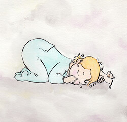 bébé  qui fait la sieste en pyjama en suçant son pouce