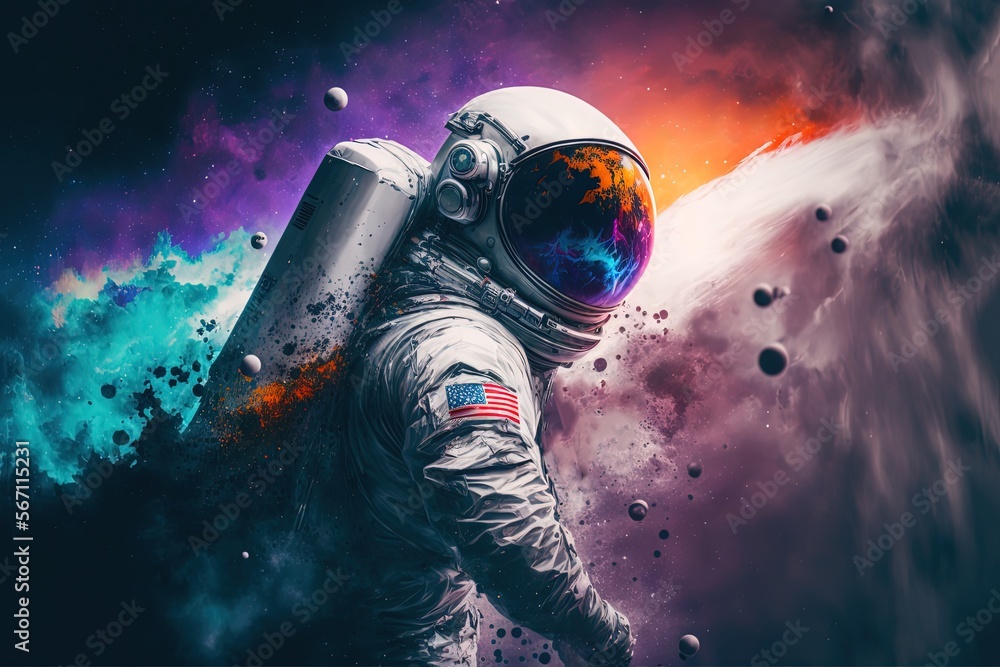 Wall mural an astronaut floating in space with earth behind, generative ai