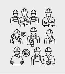 Business Person Project Manager Engineer Architect Vector Line Icons
