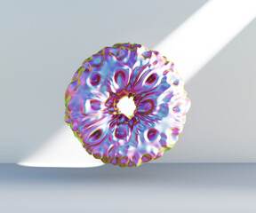 3d render, abstract geometric torus shape, cracked surface with hole. Split object isolated on white background. Minimal design.