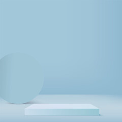 3d blue color podium and minimal blue color wall scene. 3d podium minimal abstract background. Pastel color abstract room design. Vector