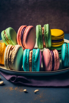 Colorful macaroons on a wooden table
