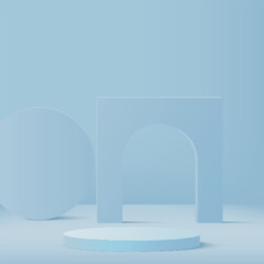 Fototapeta premium 3d blue color podium and minimal blue color wall scene. 3d podium minimal abstract background. Pastel color abstract room design. Vector