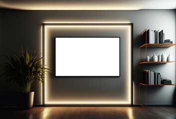 illustration of mock-up wall decor frame is hanging in cozy minimalism, Generative Ai