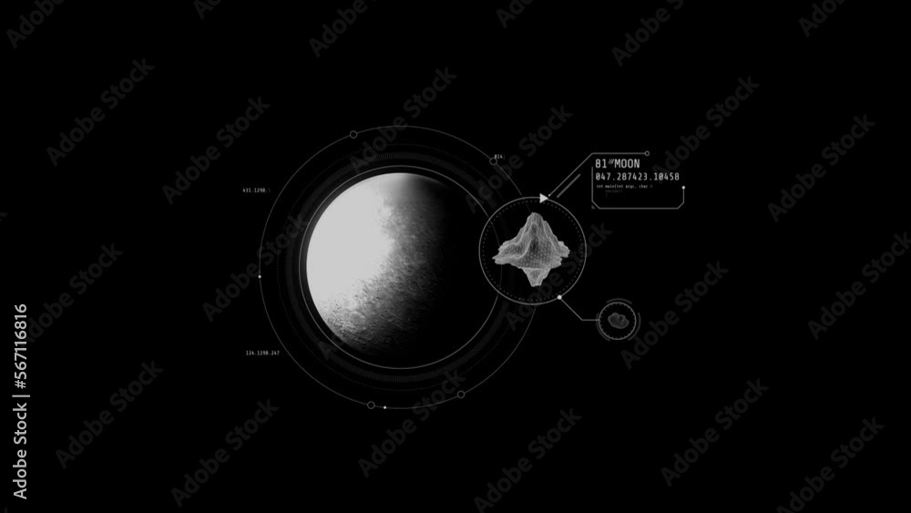 Canvas Prints looped animation of a moon detailed research hud element.