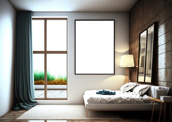 Fototapeta na wymiar empty wall decor frame in modern luxury comfort living room , idea for mock-up, Generative Ai