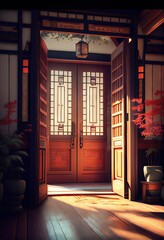 Entrance to the temple. AI generated art illustration. 