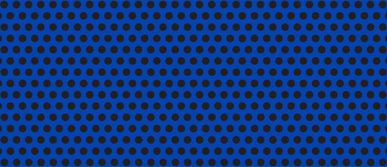 Black polka dot pattern on blue background. Straight dot pattern for backdrop and wallpaper template. Simple classic polka dot lines with repeat stripes texture. Polka background, vector illustration