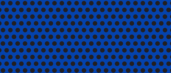 Black polka dot pattern on blue background. Straight dot pattern for backdrop and wallpaper template. Simple classic polka dot lines with repeat stripes texture. Polka background, vector illustration