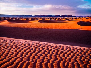Fototapeta premium A desert with sand dunes and mountains in the distance.