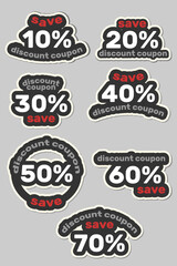 Discount coupon. Customer coupon. Coupon stickers. Black and white stickers