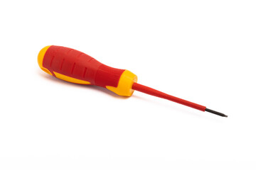 Red screwdriver isolated on white background. Tool.