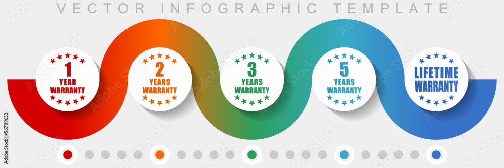 Aufkleber Business infographic vector template with icon set, miscellaneous icons such as 1, 2, 3, 5 and lifetime warranty for webdesign and mobile applications