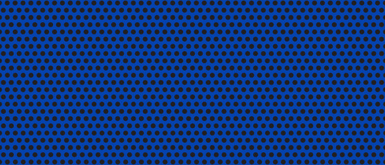 Black polka dot pattern on blue background. Straight dot pattern for backdrop and wallpaper template. Simple classic polka dot lines with repeat stripes texture. Polka background, vector illustration