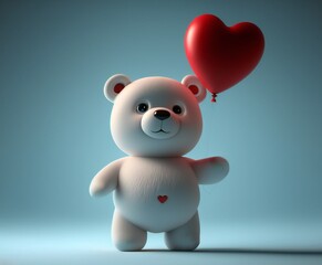 A cute plush polar bear with a heart-shaped balloon in its paw.AI generated.