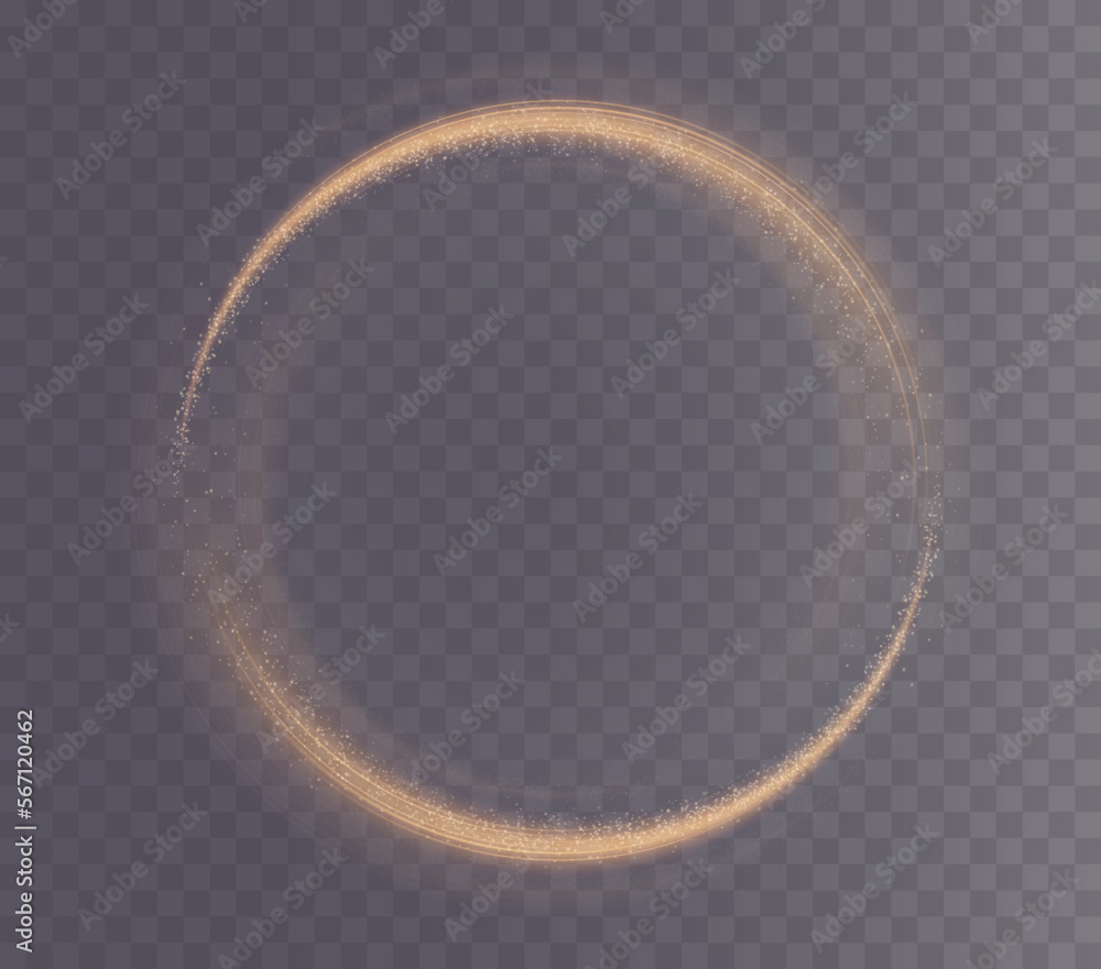 Poster The magical twinkling of a gold comet or a star hovering freely in a dark space. Curl line light effect mysterious.