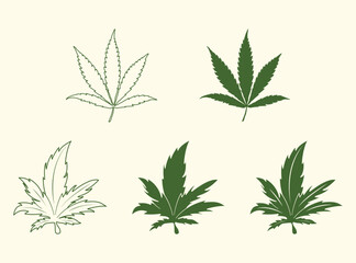 Cannabis leaf icon in flat design, Weed leaf silhouette, Marijuana leaf symbol, vector and illustration